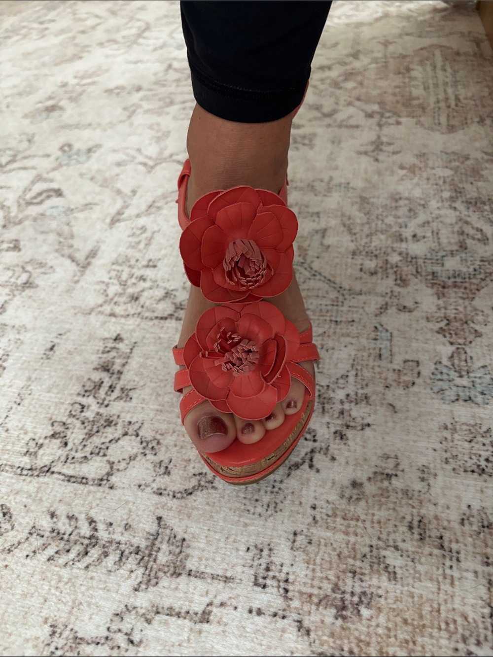 Wanted Coral Floral Wedge Sandals